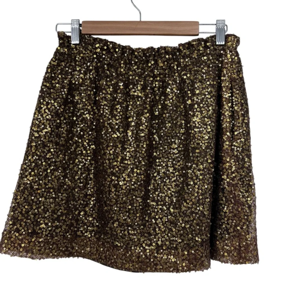 J Crew Sequined Gold Pull On Mini Skirt with‎ Pockets Size 6